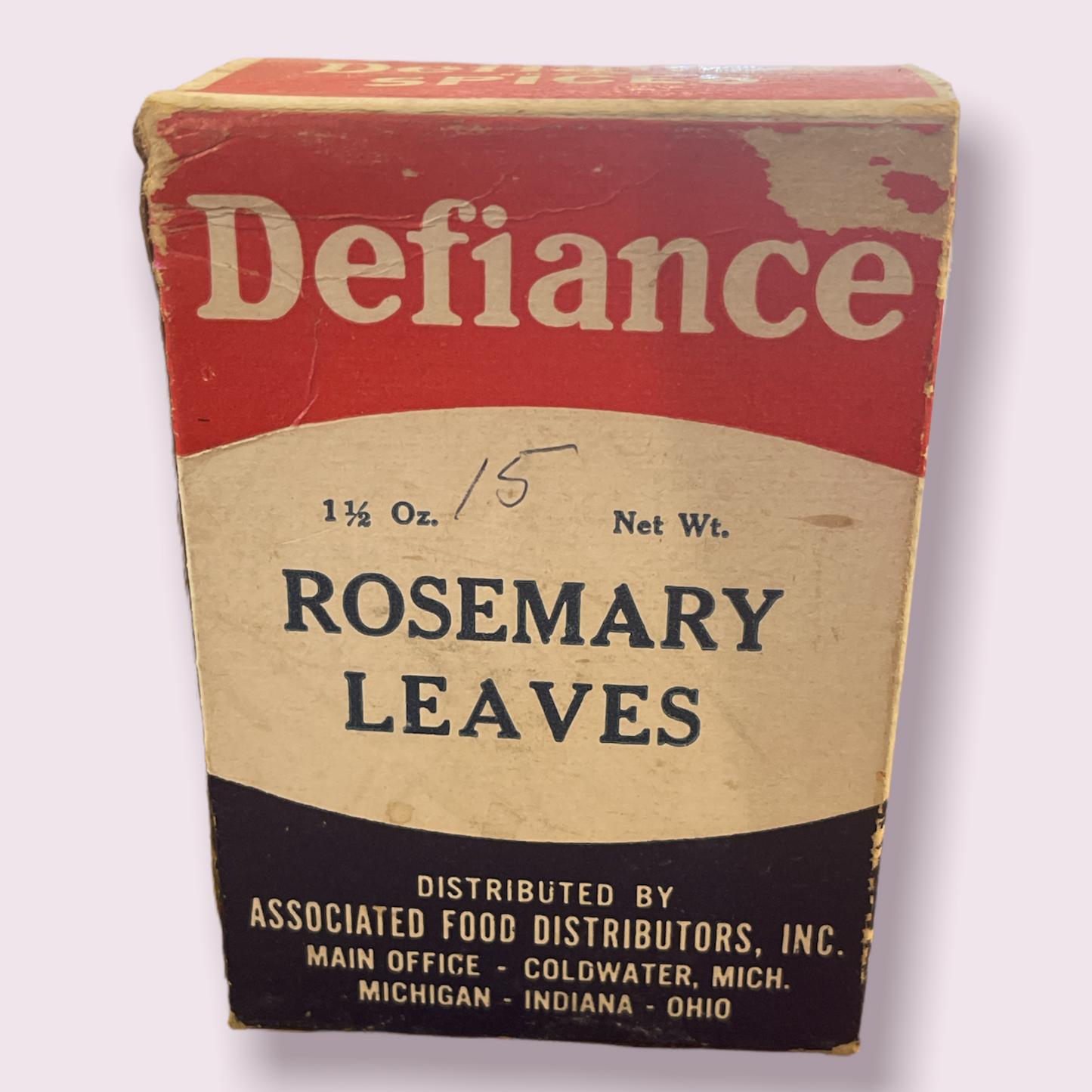 Defiance Spice Tin Cardboard Box Rosemary Michigan Associated Foods 1 1/2oz