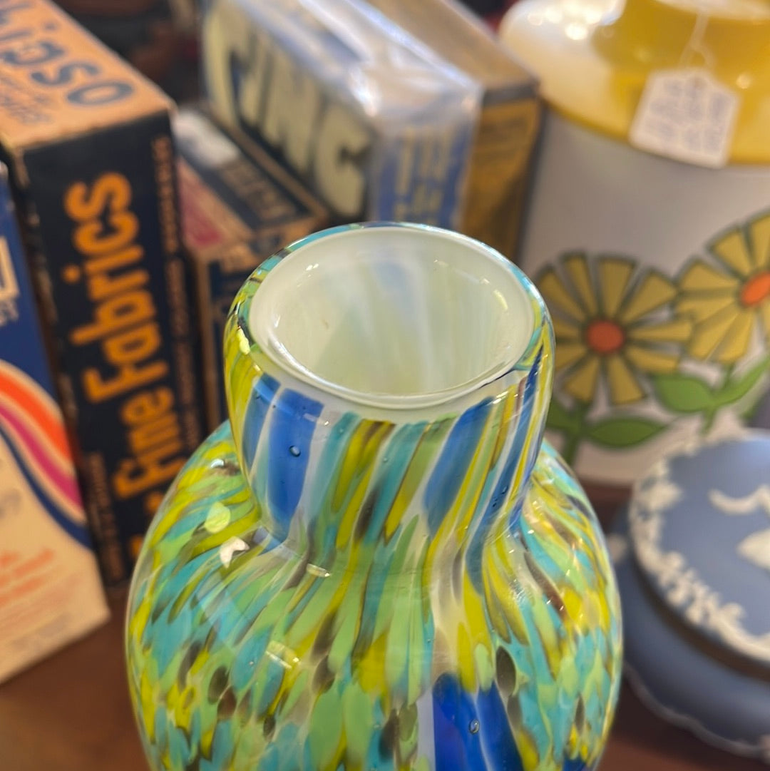 Large Vintage Murano Fused Confetti Hand Blown Vase 11.5 x 5”