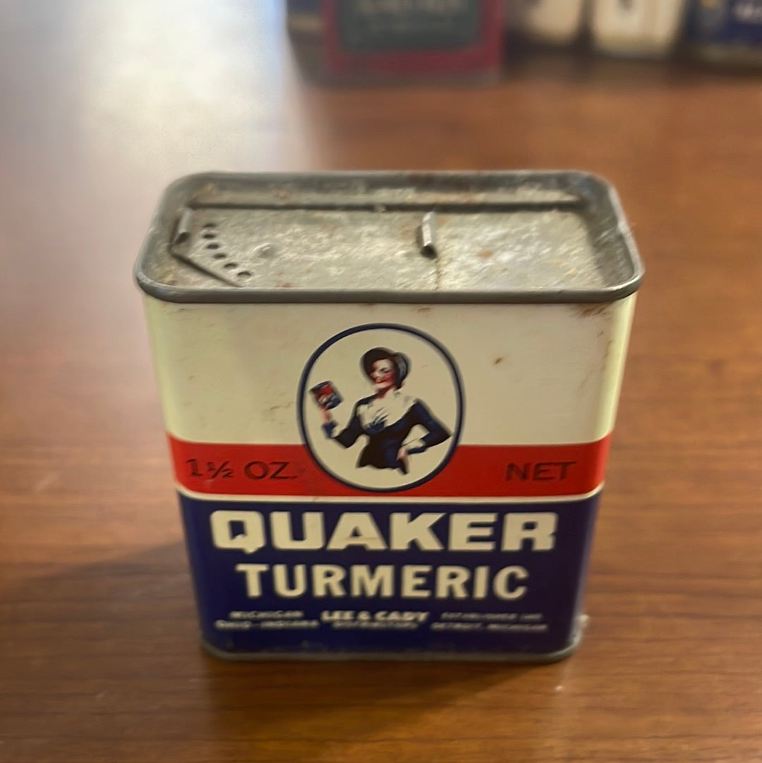 Vintage Quaker Spice Tin Turmeric Michigan Indiana Ohio Lee and Cady 1 1/2oz