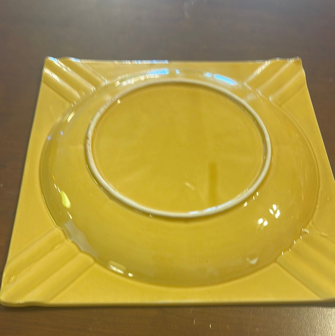 Vintage Square Ashtray in Yellow 10' Bohemian Mid Century Modern Boho MCM