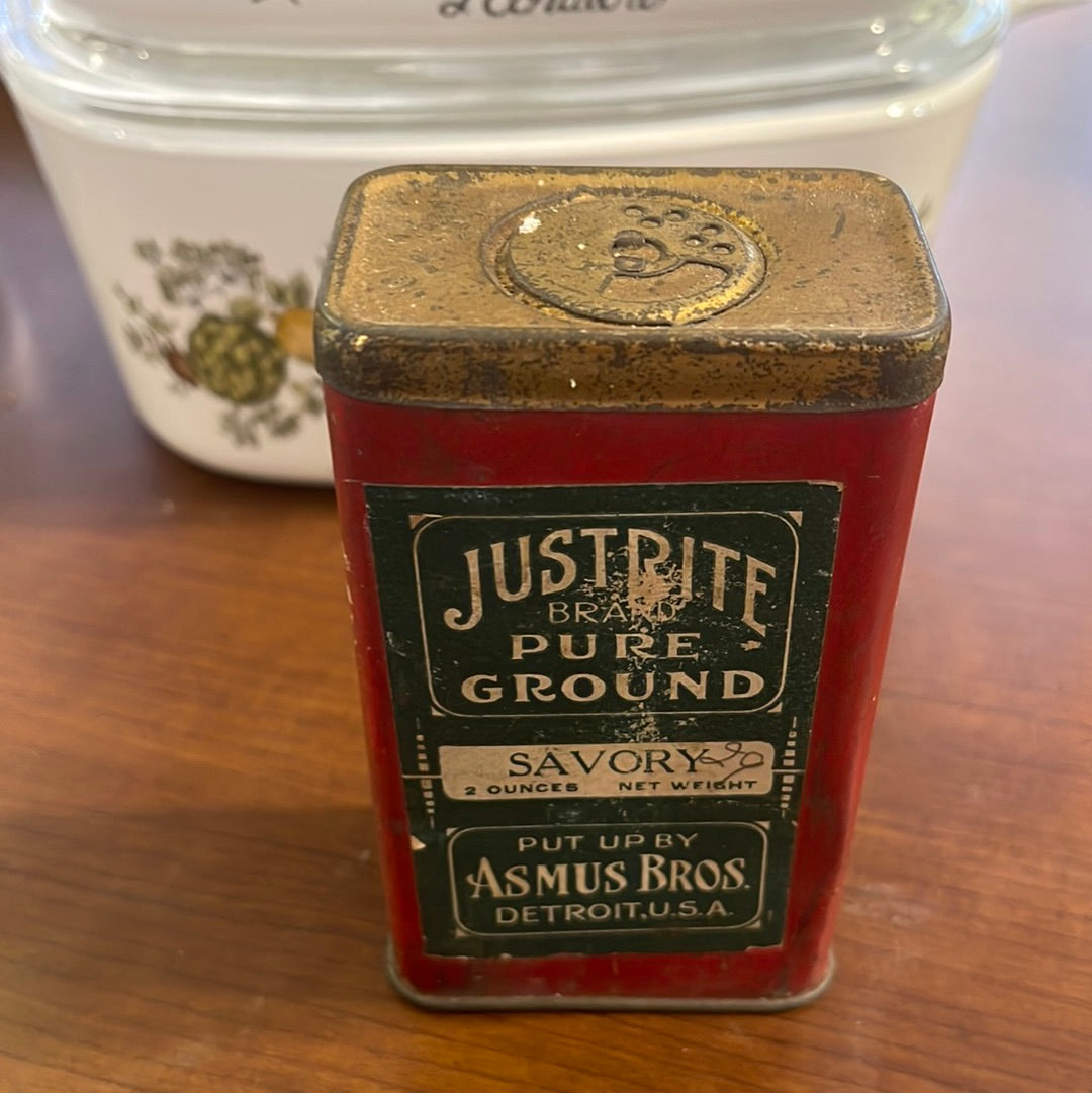 Vintage Just Rite Savory Spice Tin Detroit MI 2oz Asmus Bros.