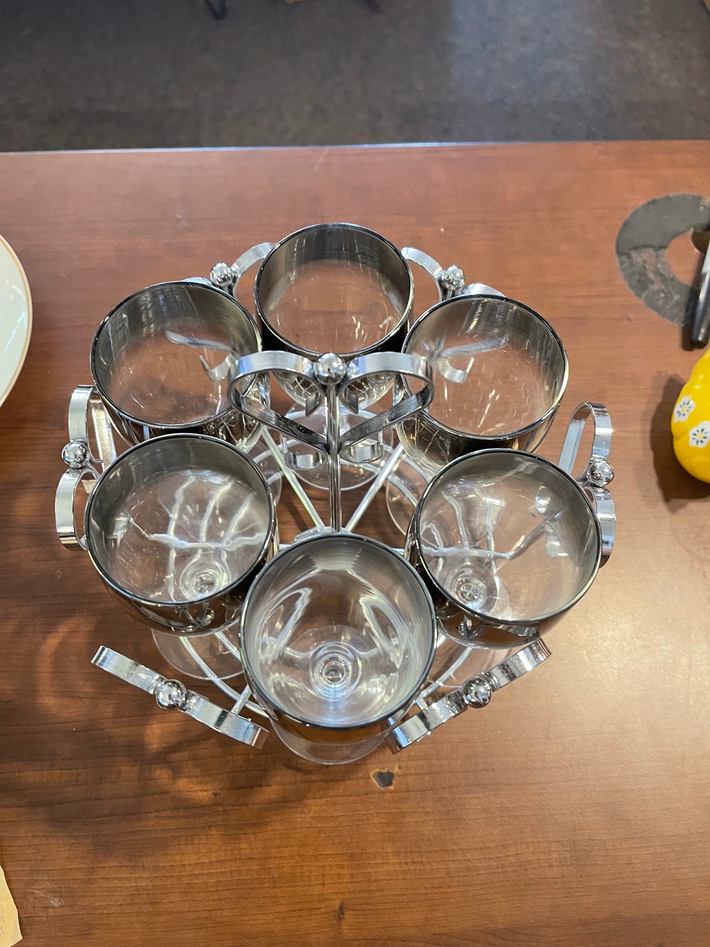 Vintage Barware Set of 6 Silver Fade Mercury Glasses in Caddy BRAND NEW