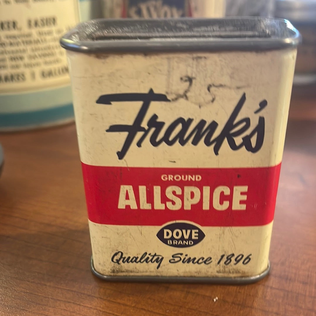 Vintage Franks Ground Allspice Spice Tin Dove Brand Cincinatti Ohio