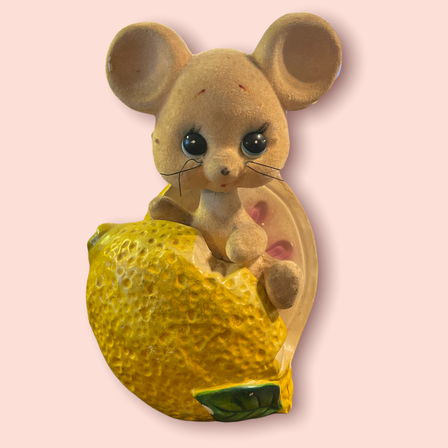 Vintage Flocked MOUSE in lemon Nodder BOBBLEHEAD Coin Piggy Bank
