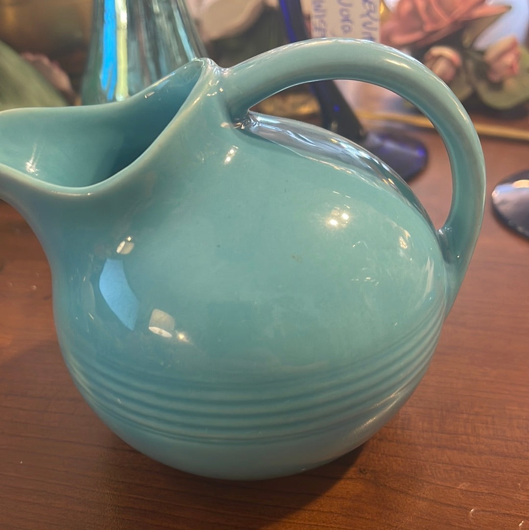 Vintage Fiesta Harlequin Novelty Creamer in Turquoise - Small Pitcher -