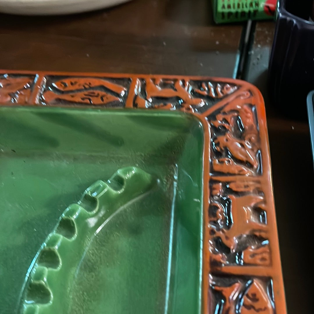 Vintage 11" Ashtray in Dark Green - Mid Century Modern Boho MCM