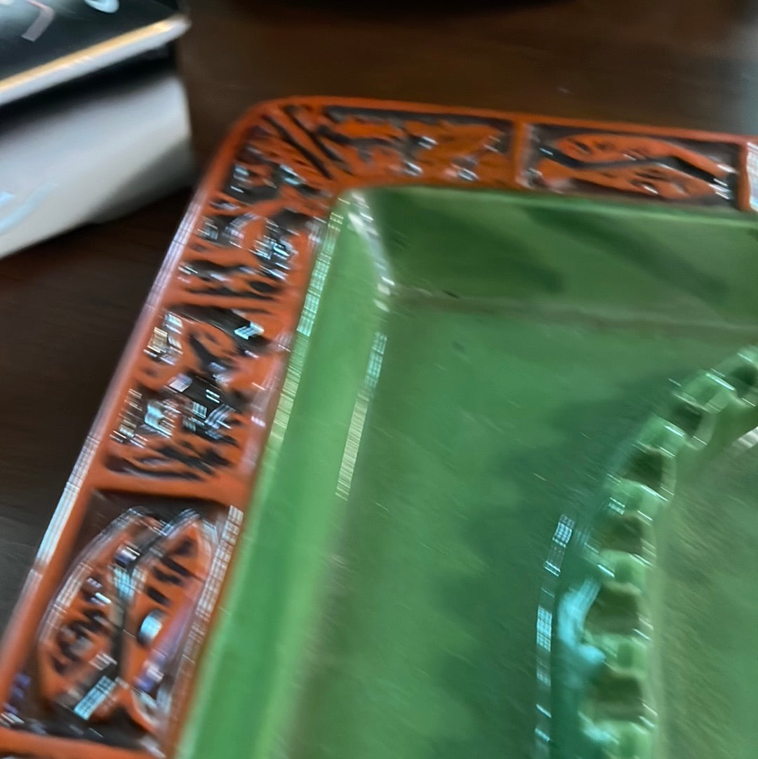 Vintage 11" Ashtray in Dark Green - Mid Century Modern Boho MCM