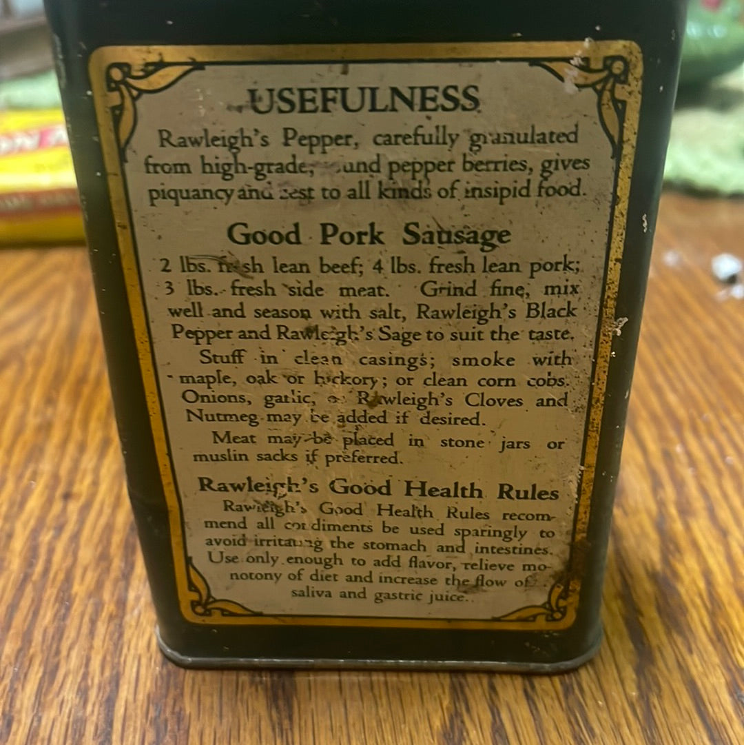 Vintage Rawleighs Spice Tin Pepper 8oz LARGE FREEPORT IL Co.