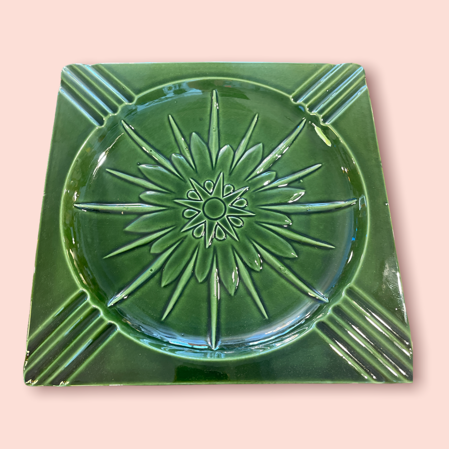 Vintage Square Ashtray in Green 10' Bohemian Mid Century Modern Boho MCM