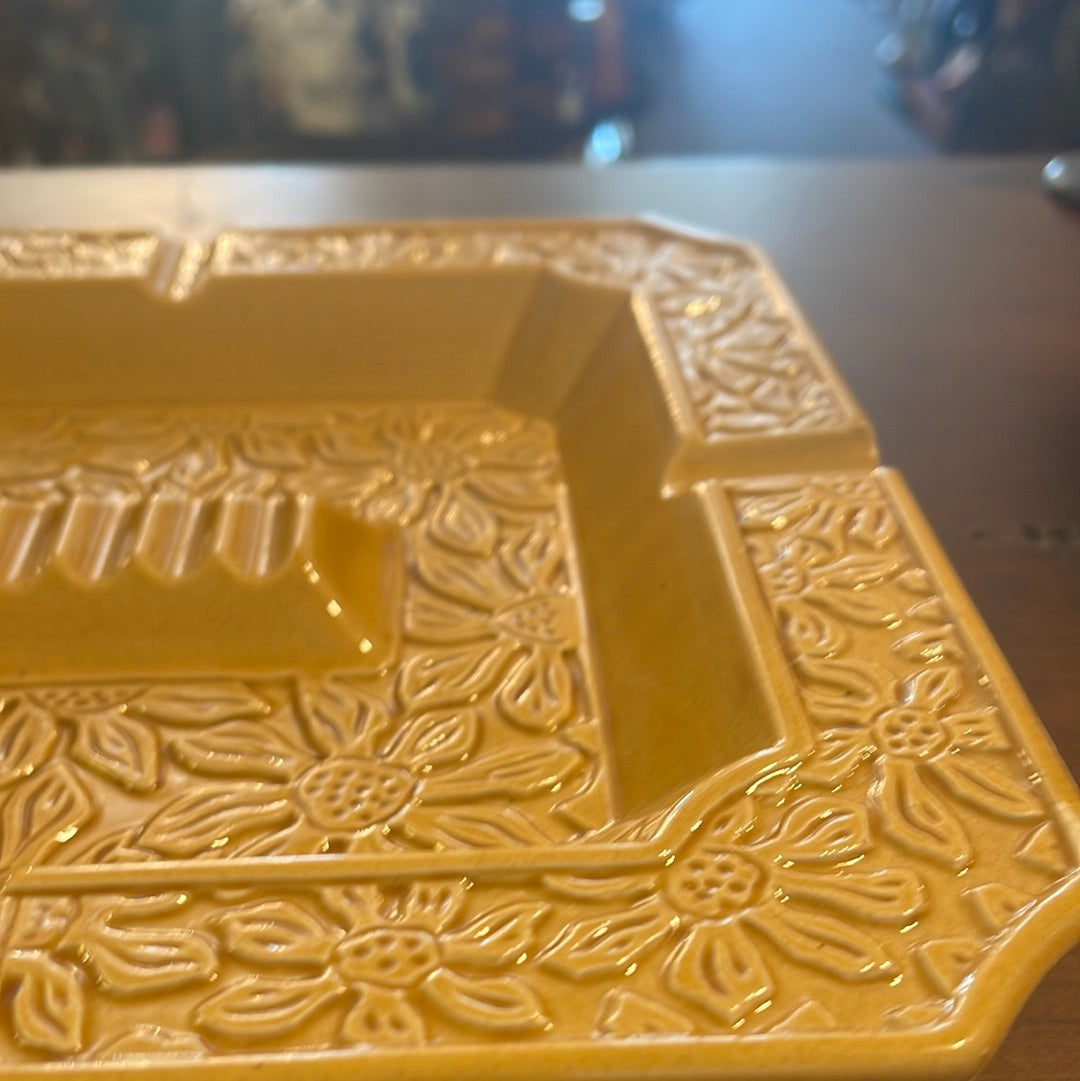 Vintage Square Ashtray in Yellow 10' Bohemian Mid Century Modern Boho MCM