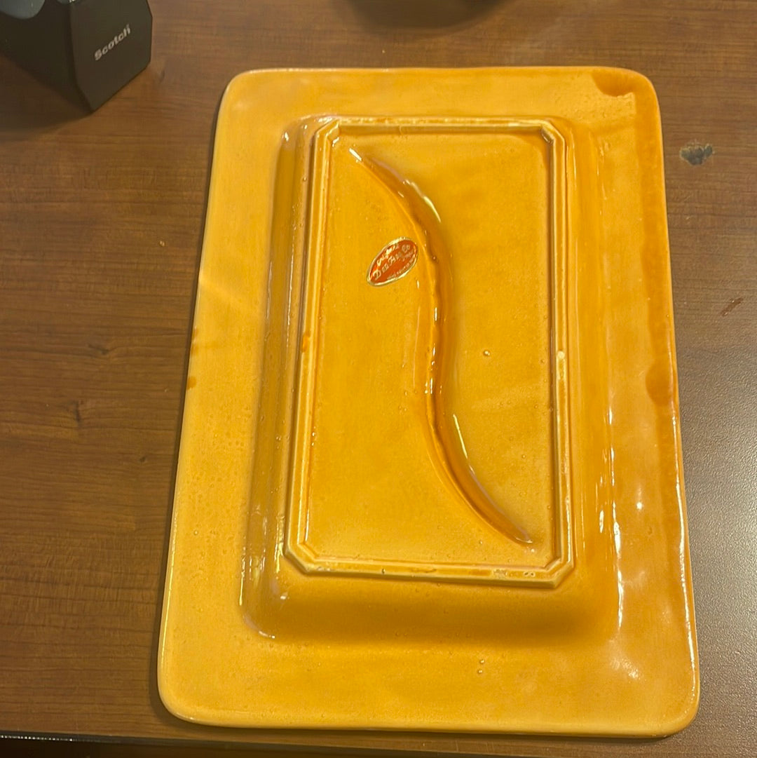 Ashtray Vintage 11 x 7 1/2" Yellow MCM Mid Century Modern Boho Bohemian