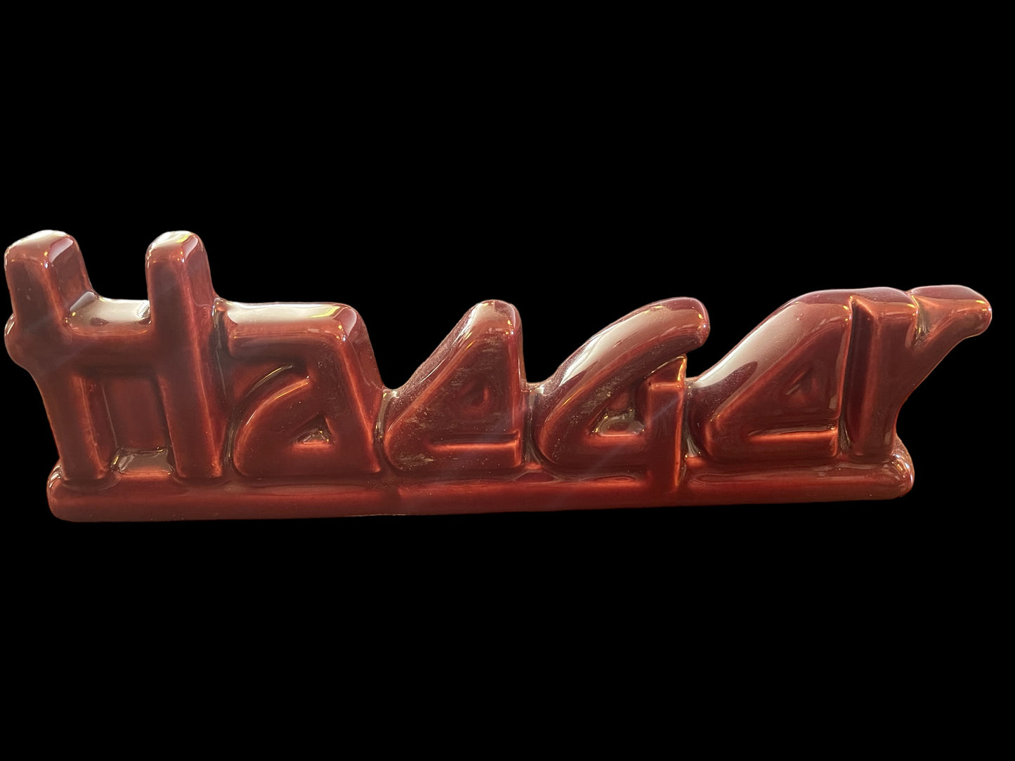 Vintage Haeger Pottery Advertising Dealer Shelf Sign Oxblood Red