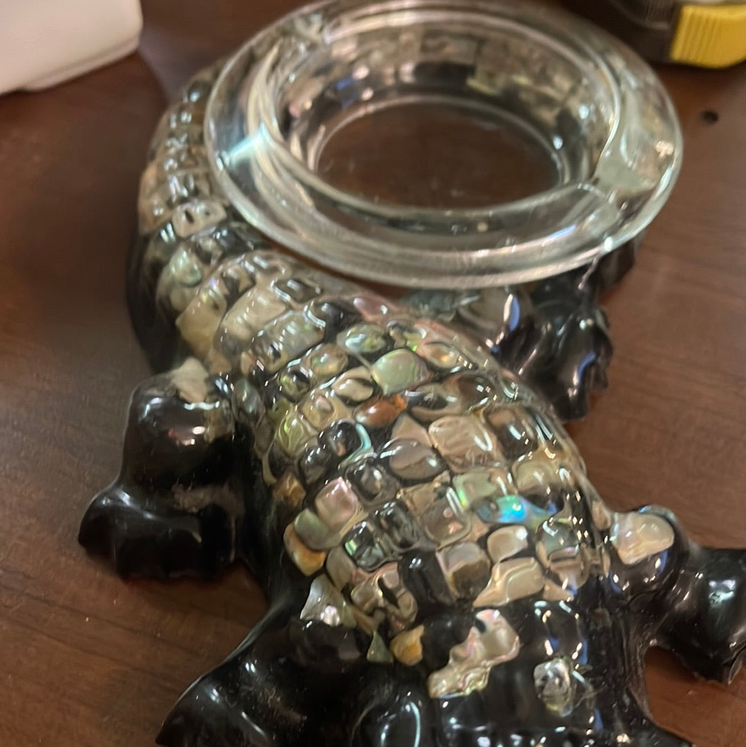 Vintage 9' Lucite Abalone Alligator Ashtray Mid Century Modern