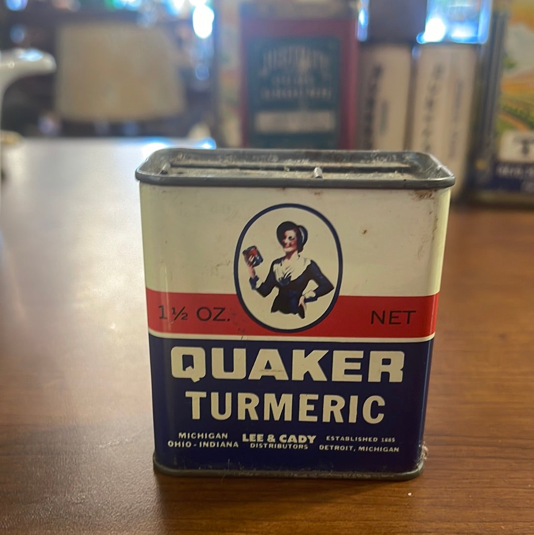 Vintage Quaker Spice Tin Turmeric Michigan Indiana Ohio Lee and Cady 1 1/2oz