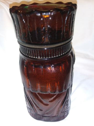 Vintage Native American Indian Brown Amber Glass Jar Tobacco Humidor Canister 10"