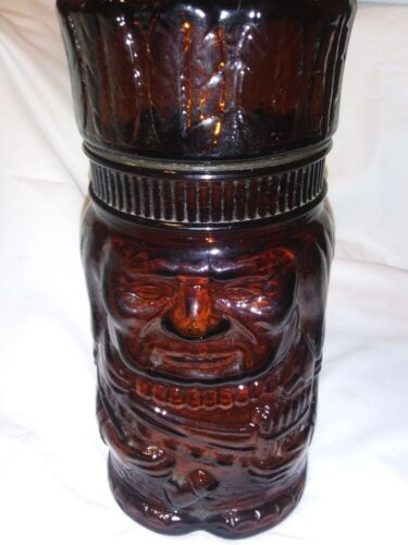 Vintage Native American Indian Brown Amber Glass Jar Tobacco Humidor Canister 10"