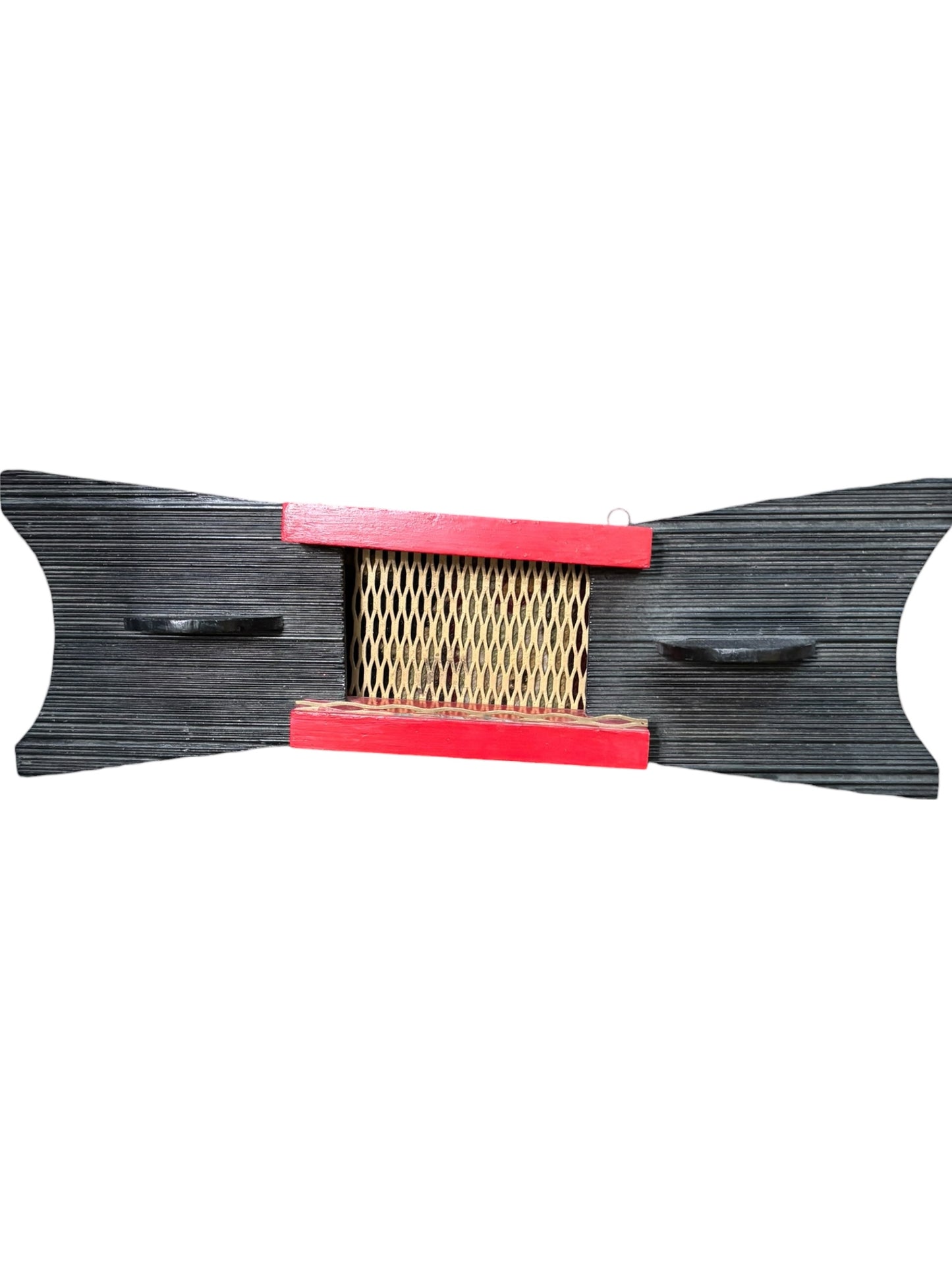 Vintage Mid Century Black, Red, and Gold Atomic Asian Inspired Set of 2 Wall Shelves 6.5”