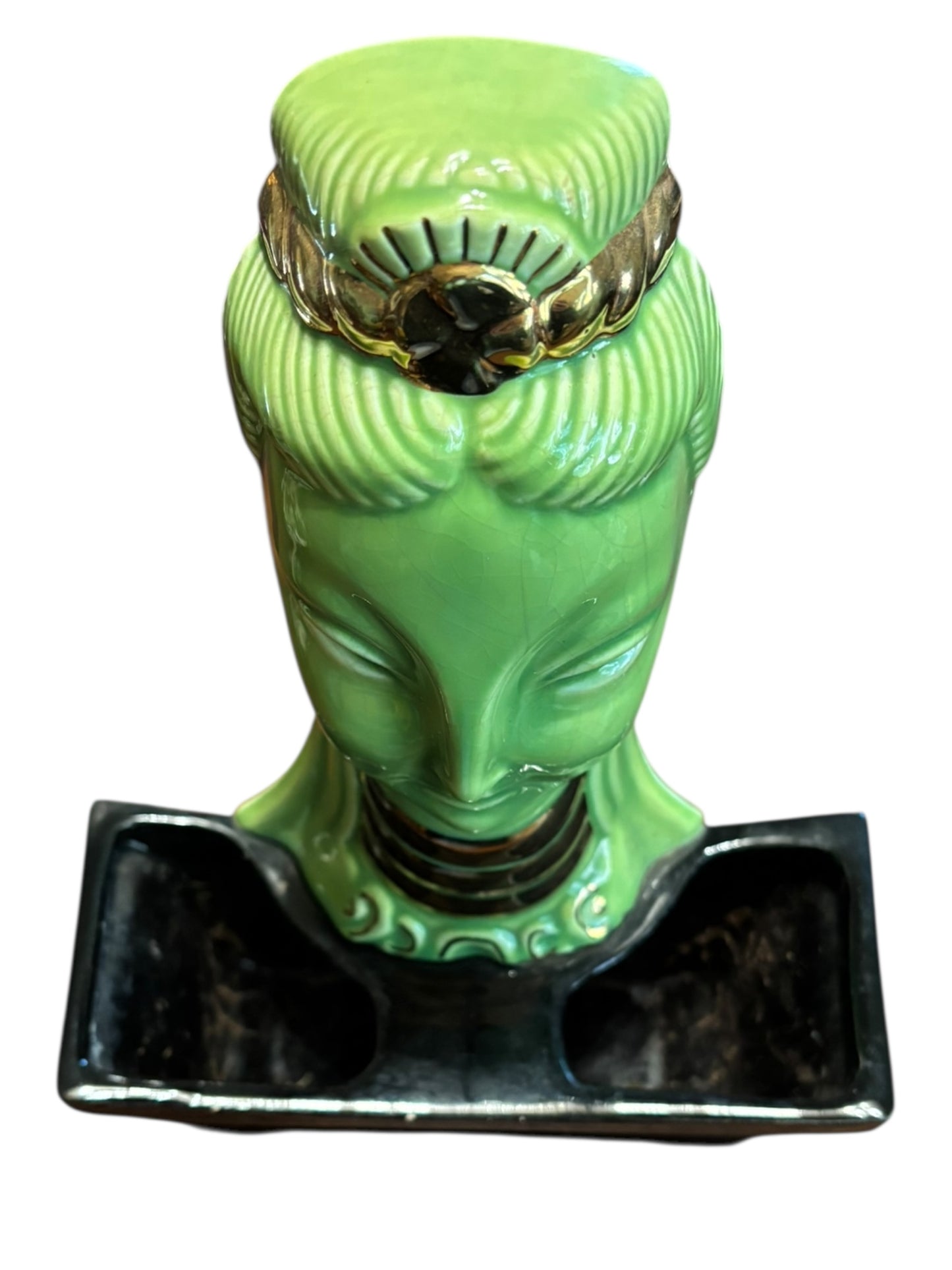 MCM Green Goddess Wall Pocket / Tabletop Planter With Neck Rings & Crown 10.5”