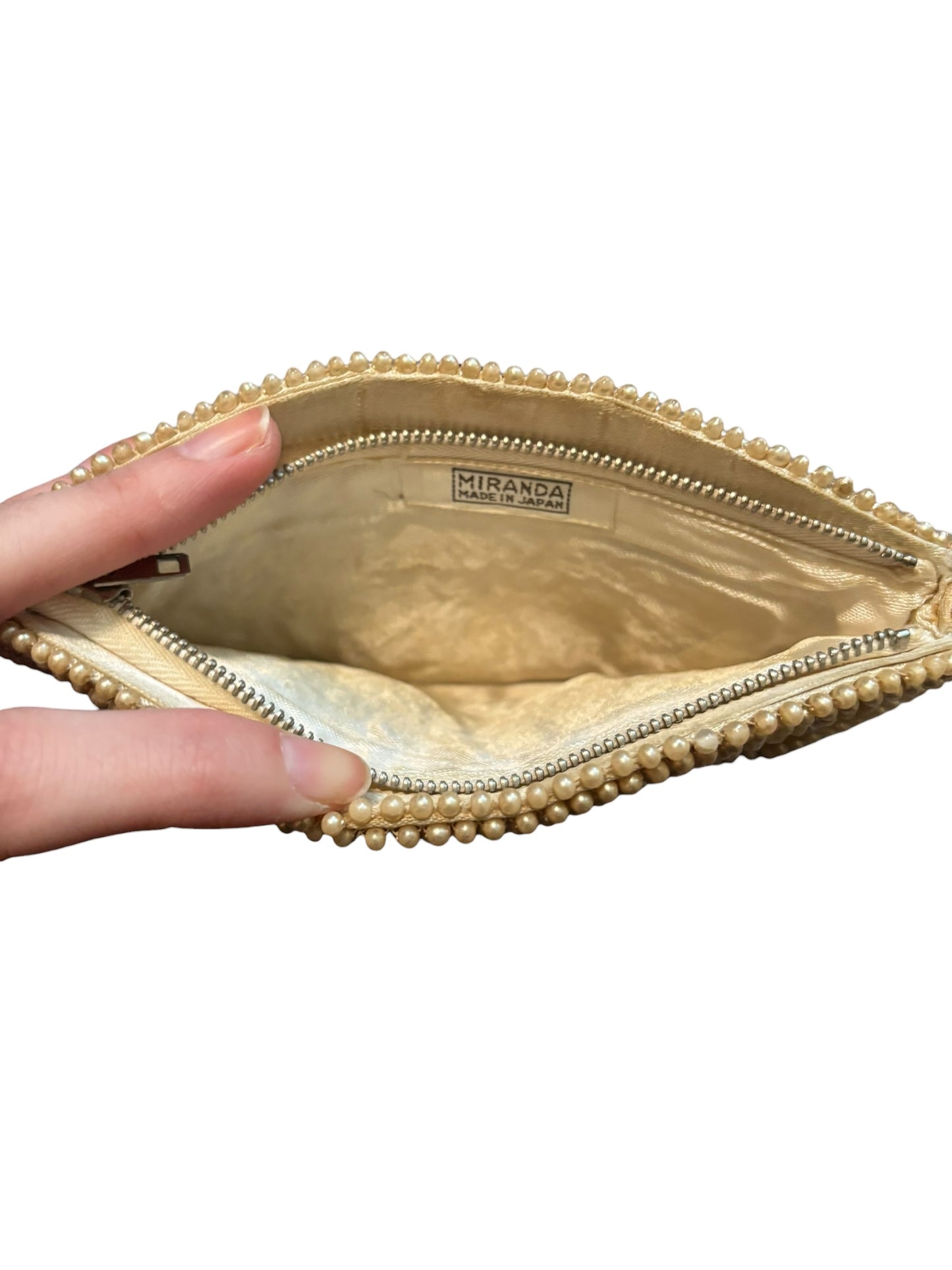 Antique Beaded Intricate Geometric Cream Pearl Vintage Small Clutch Handbag 4”