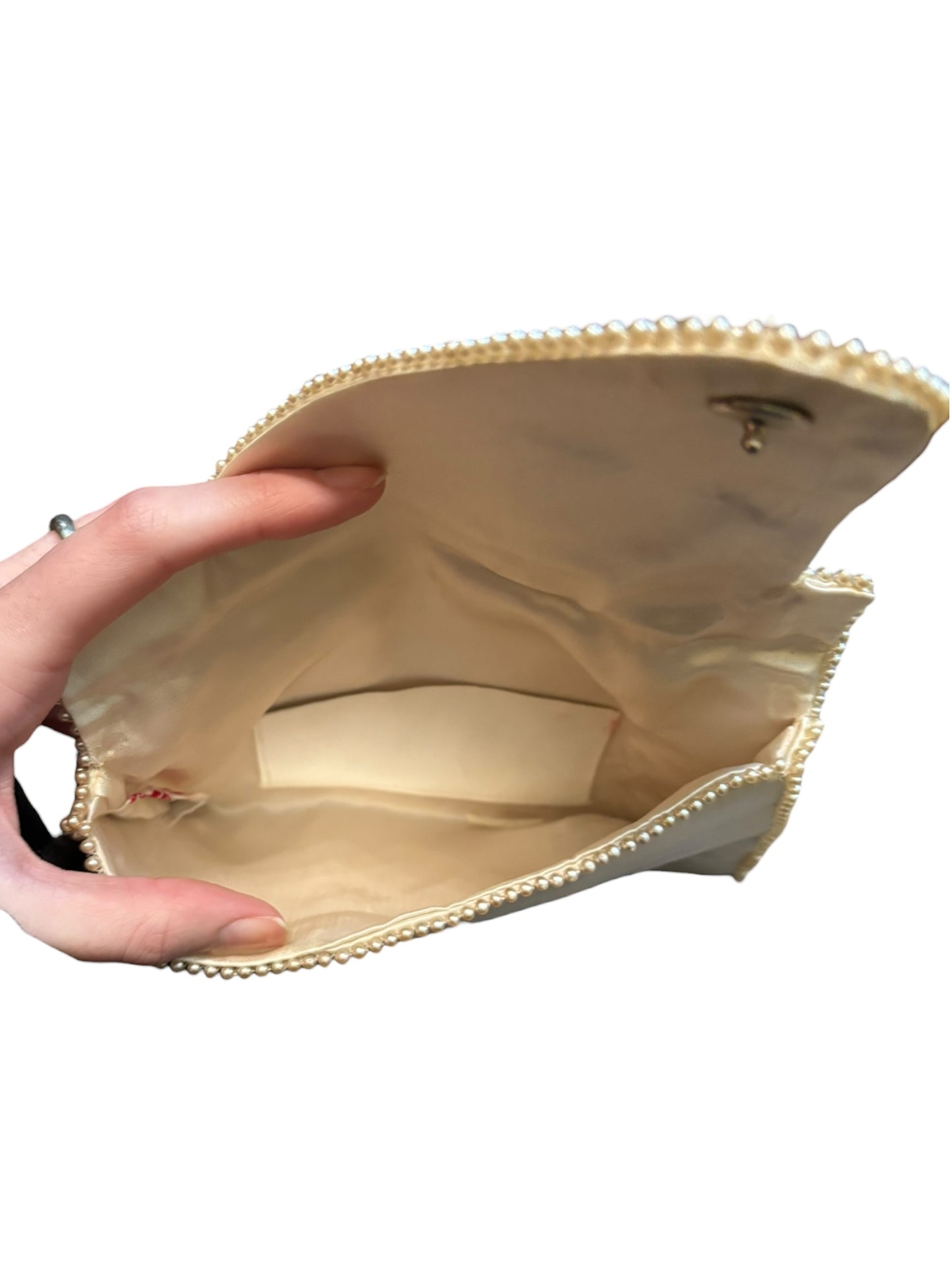 Antique Beaded Floral Vintage Silk Purse Clutch 5.5” Tall