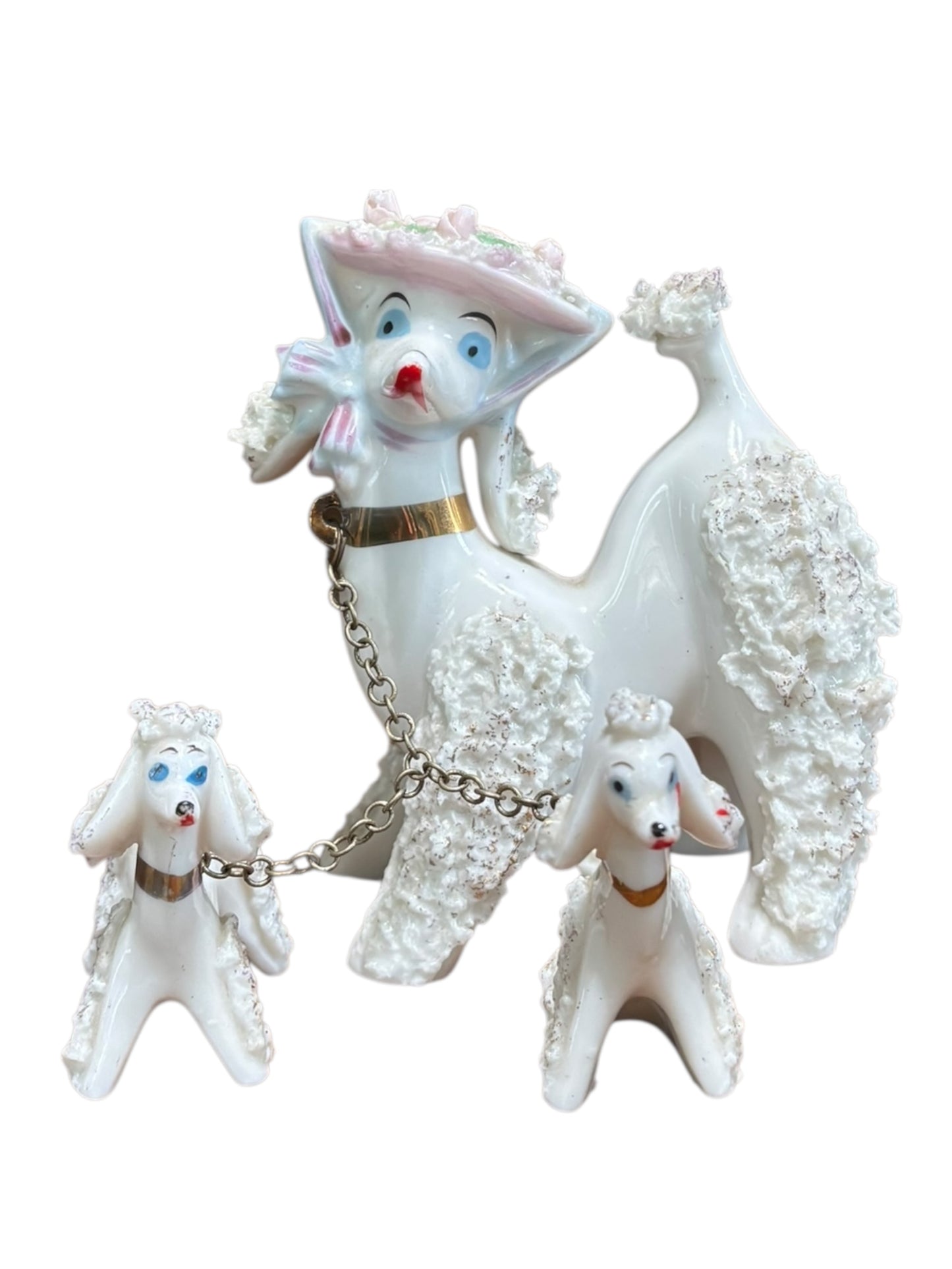 Vintage Spaghetti Poodles, Pups With Chains 5” & 2.5”