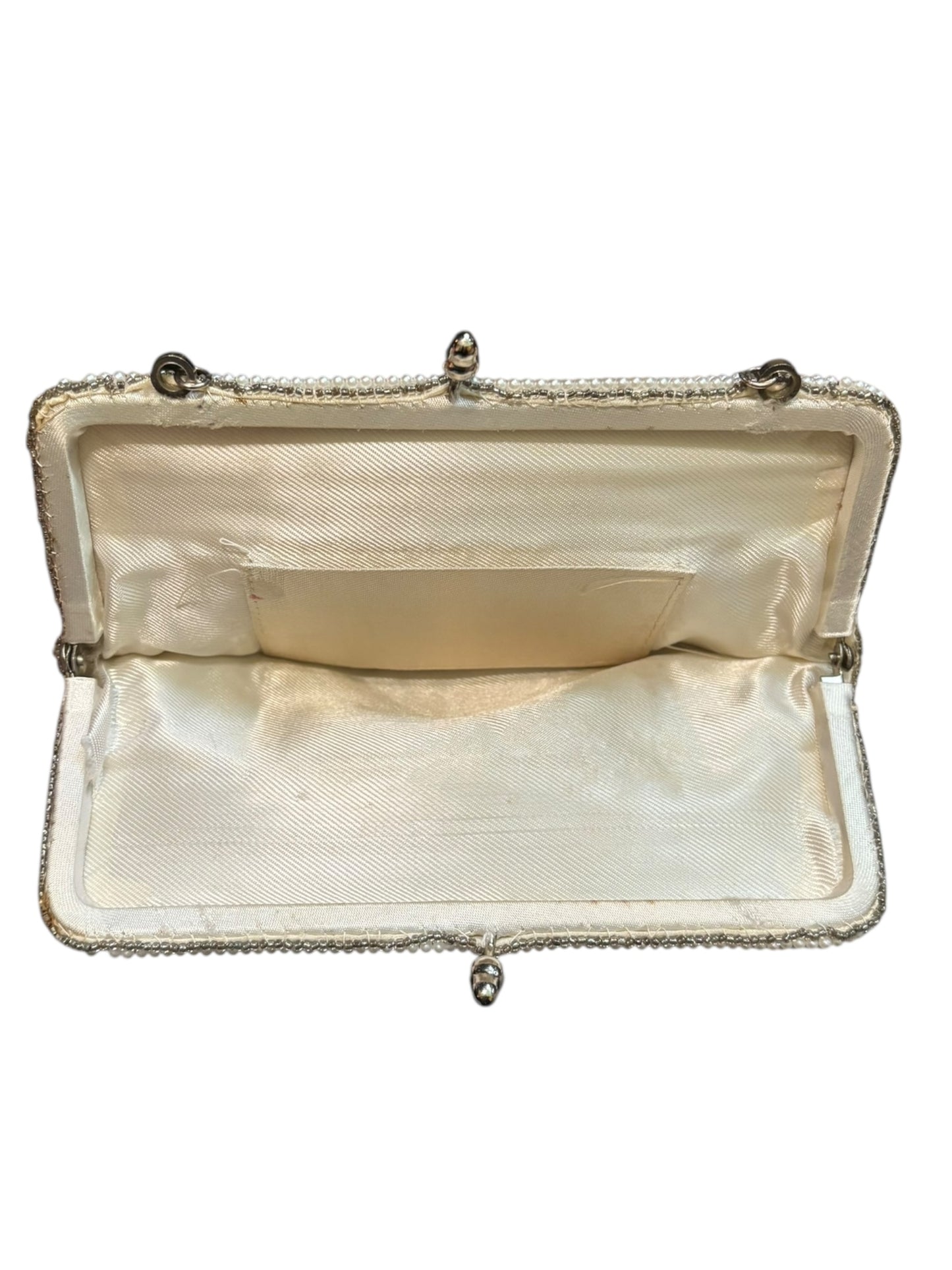 Antique Beaded Geometric Design Pearl Clutch 5” tall