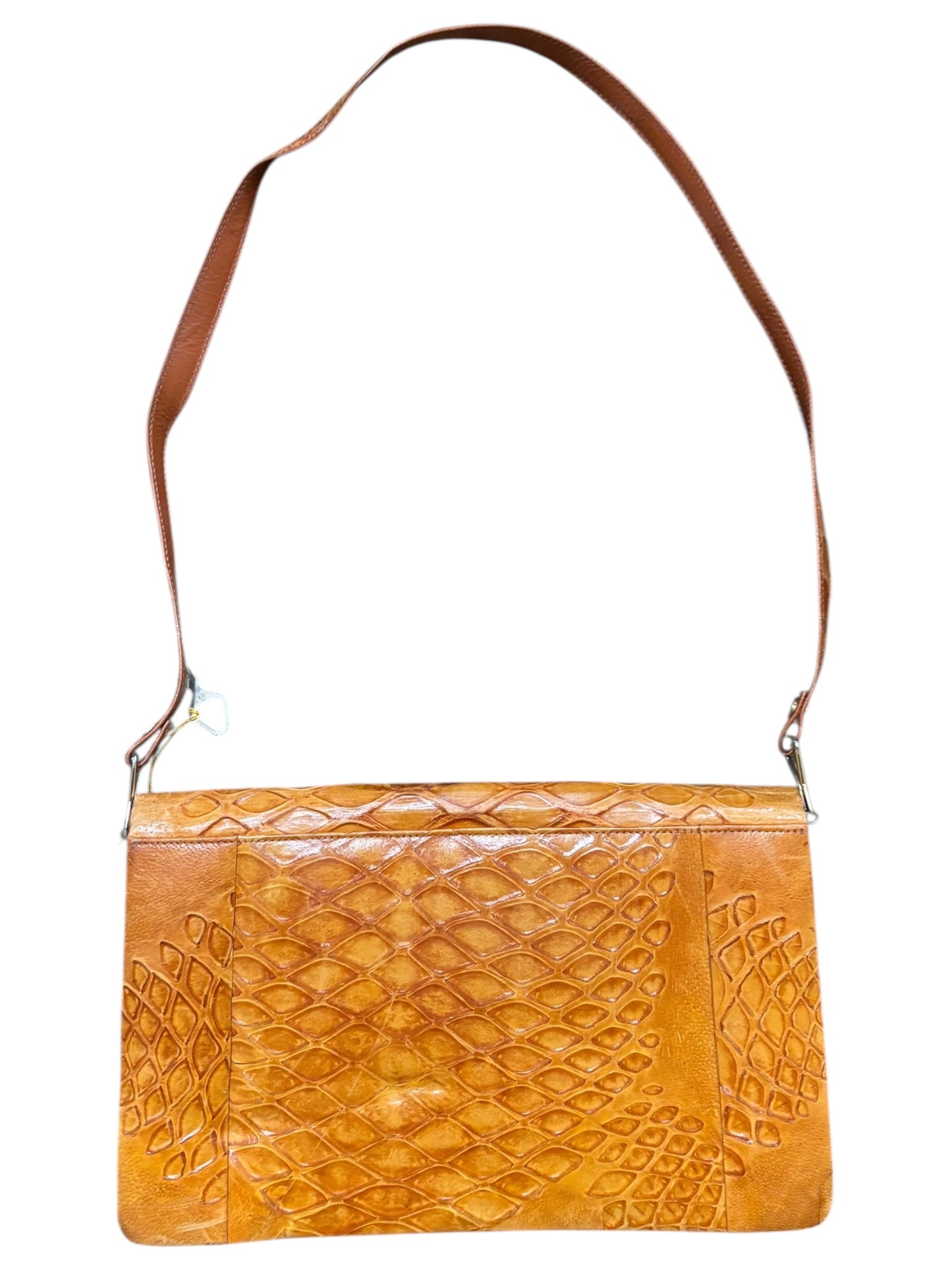 Vintage Leather Alligator Handbag With Lock & Key And A Suede Inside 23” Tall With Strap