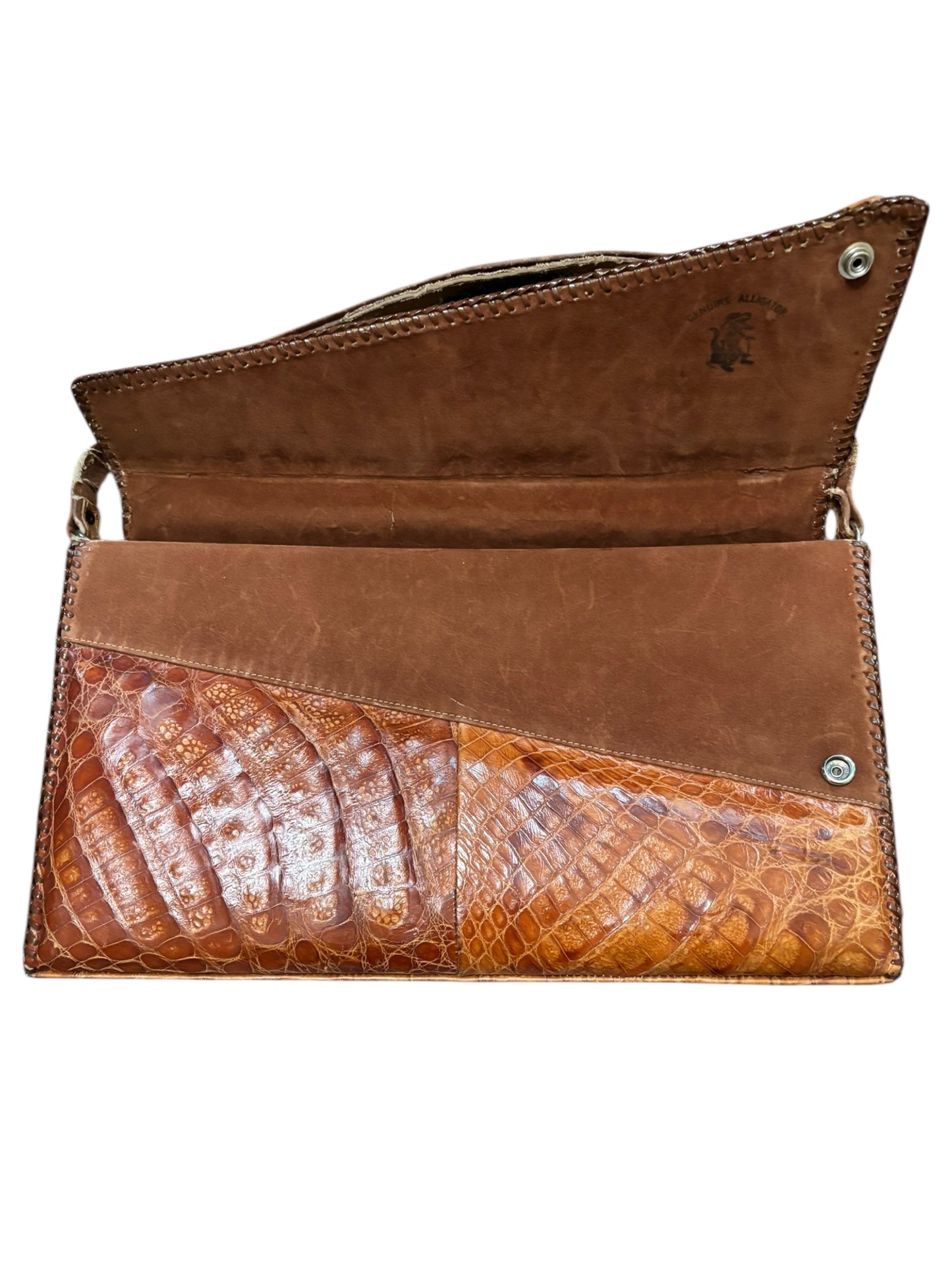 Vintage Genuine Baby Alligator Leather Handbag With Suede Inside 8” Tall