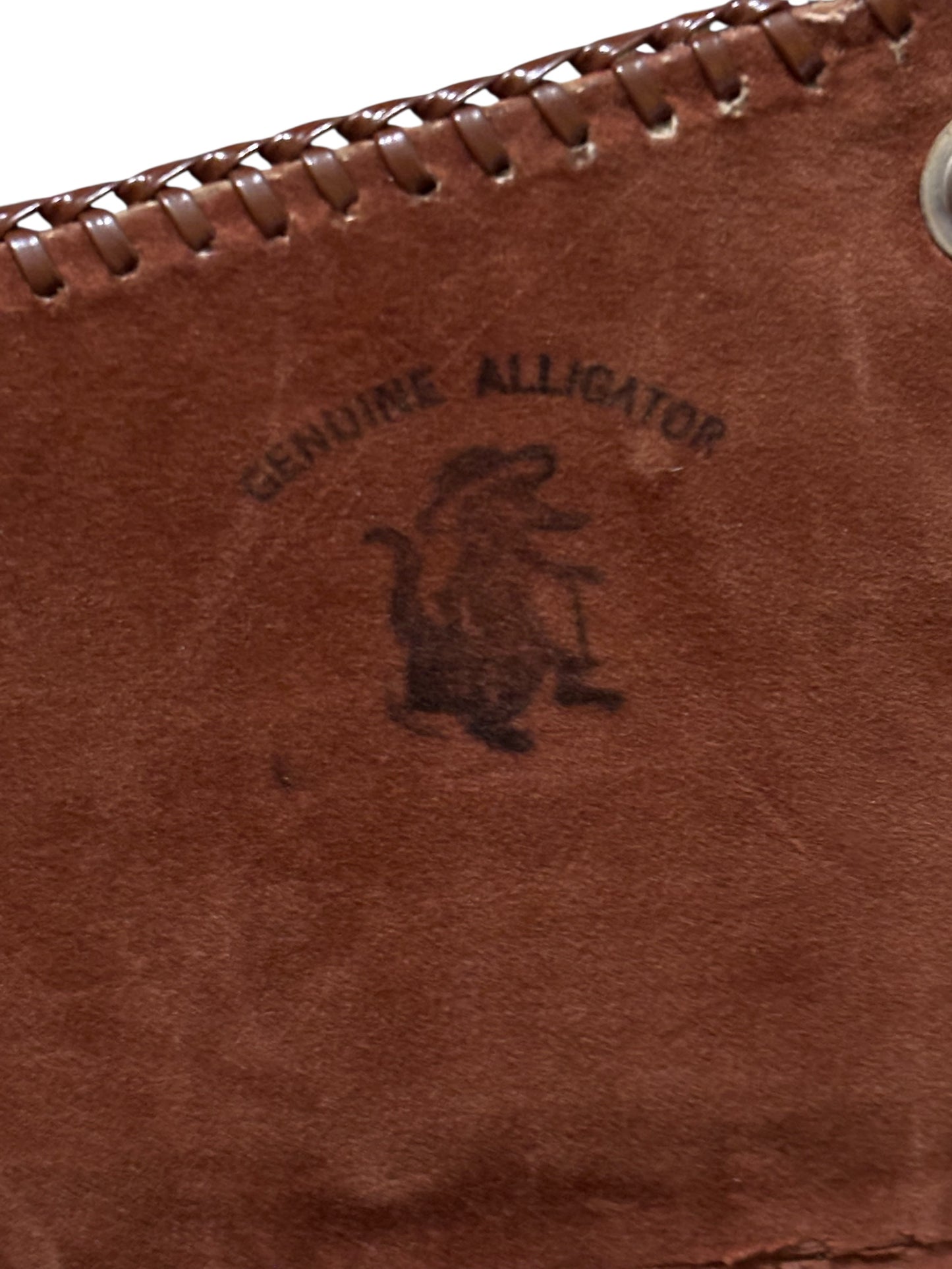 Vintage Genuine Baby Alligator Leather Handbag With Suede Inside 8” Tall