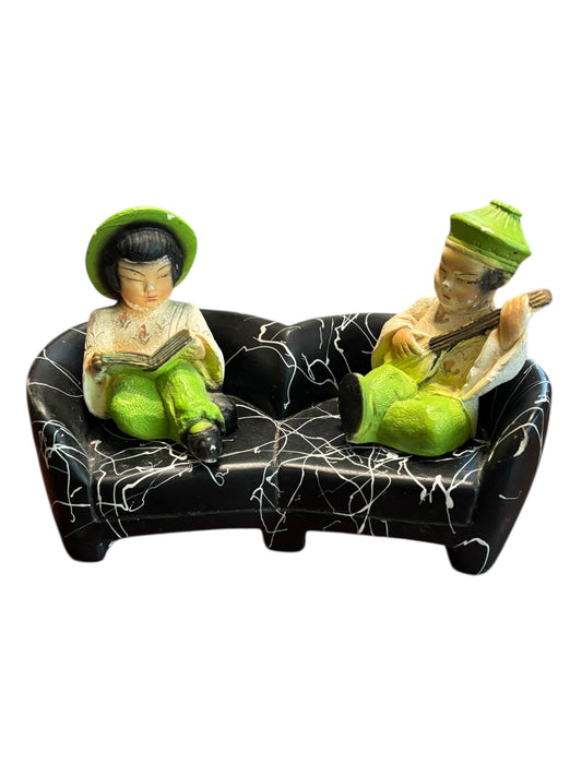 Vintage 1950’s MCM Asian Children Figurines Sitting On Couch 5”