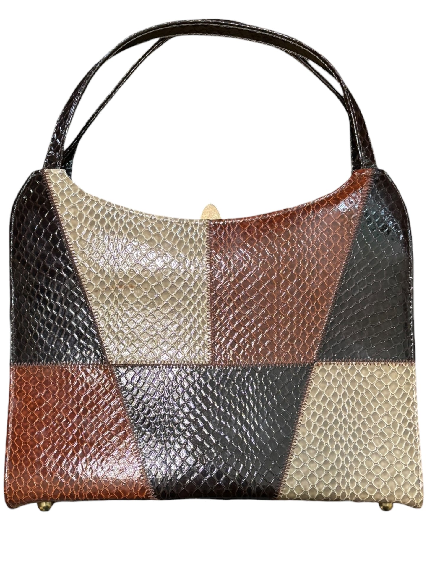 Vintage Patchwork Leather Purse Handbag 12” with Handles