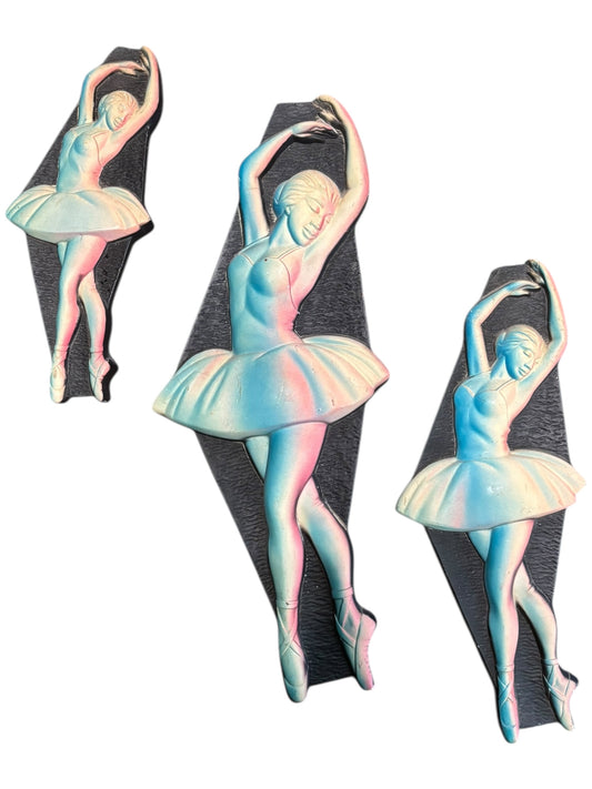 Set of 3 1960s MCM Colorful Ballerinas Chalkware Figurines Wall Decor Miller Studios 14”