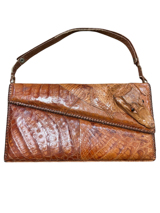 Vintage Genuine Baby Alligator Leather Handbag With Suede Inside 8” Tall