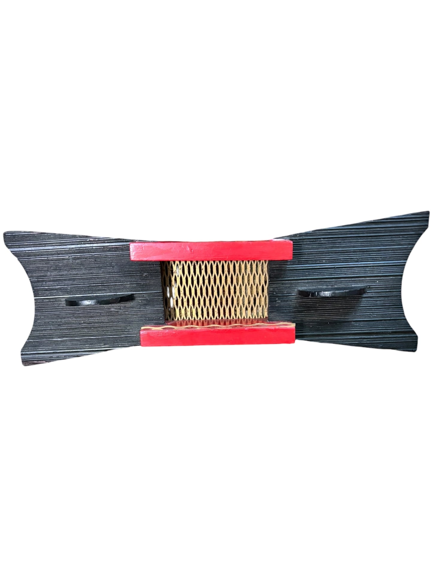 Vintage Mid Century Black, Red, and Gold Atomic Asian Inspired Set of 2 Wall Shelves 6.5”