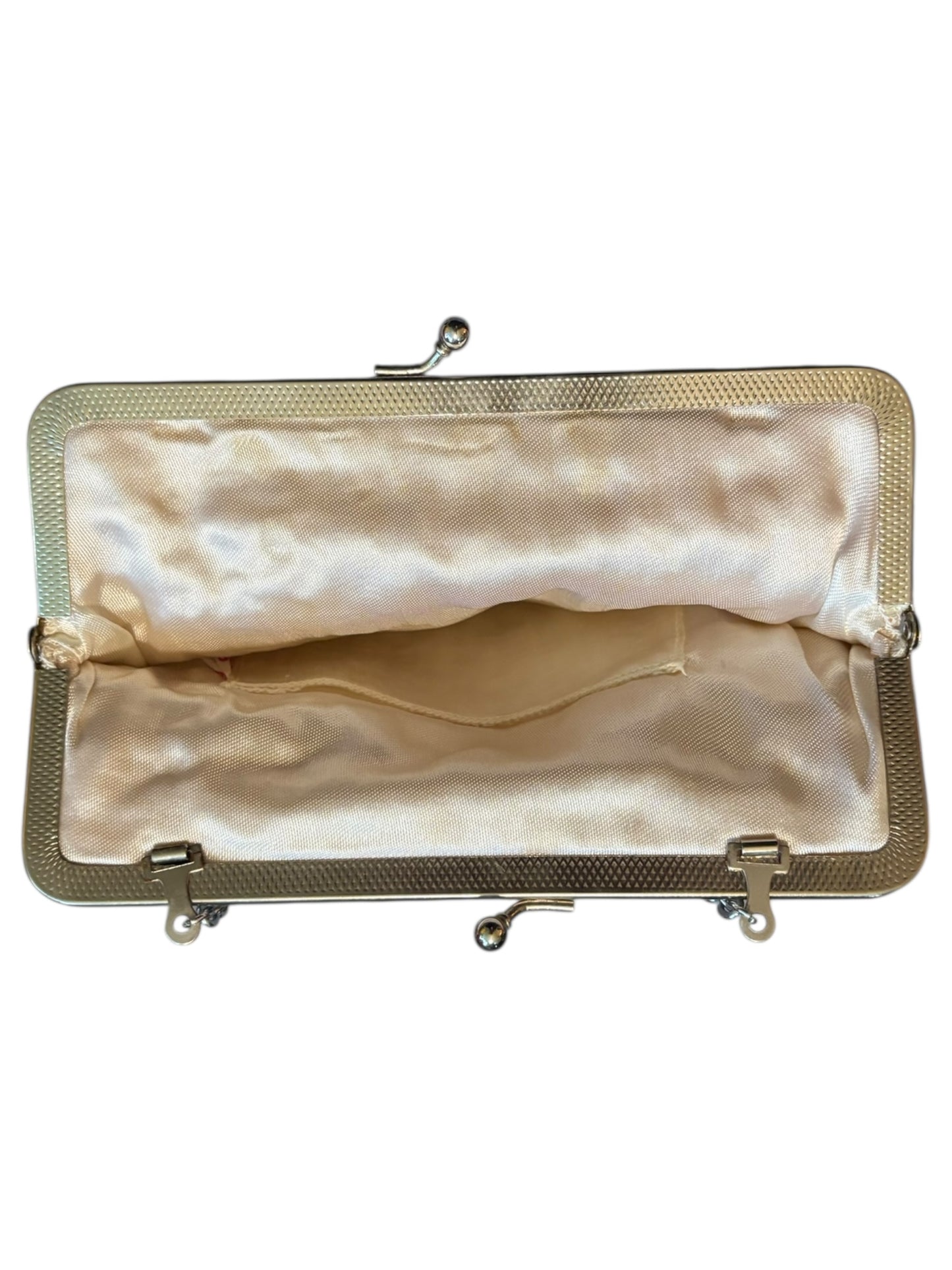 Antique Beaded Silver and White Intricate Geometric Clutch Handbag 11” With Strap