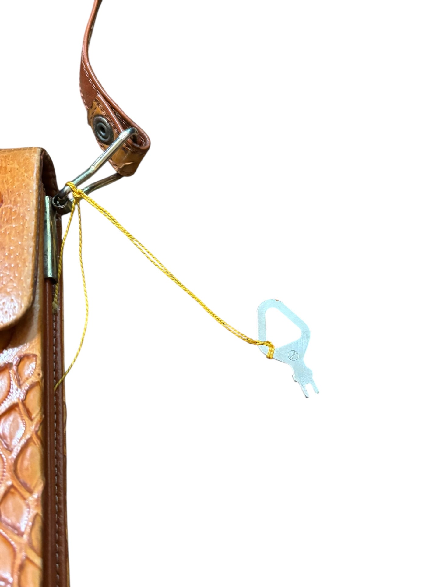 Vintage Leather Alligator Handbag With Lock & Key And A Suede Inside 23” Tall With Strap