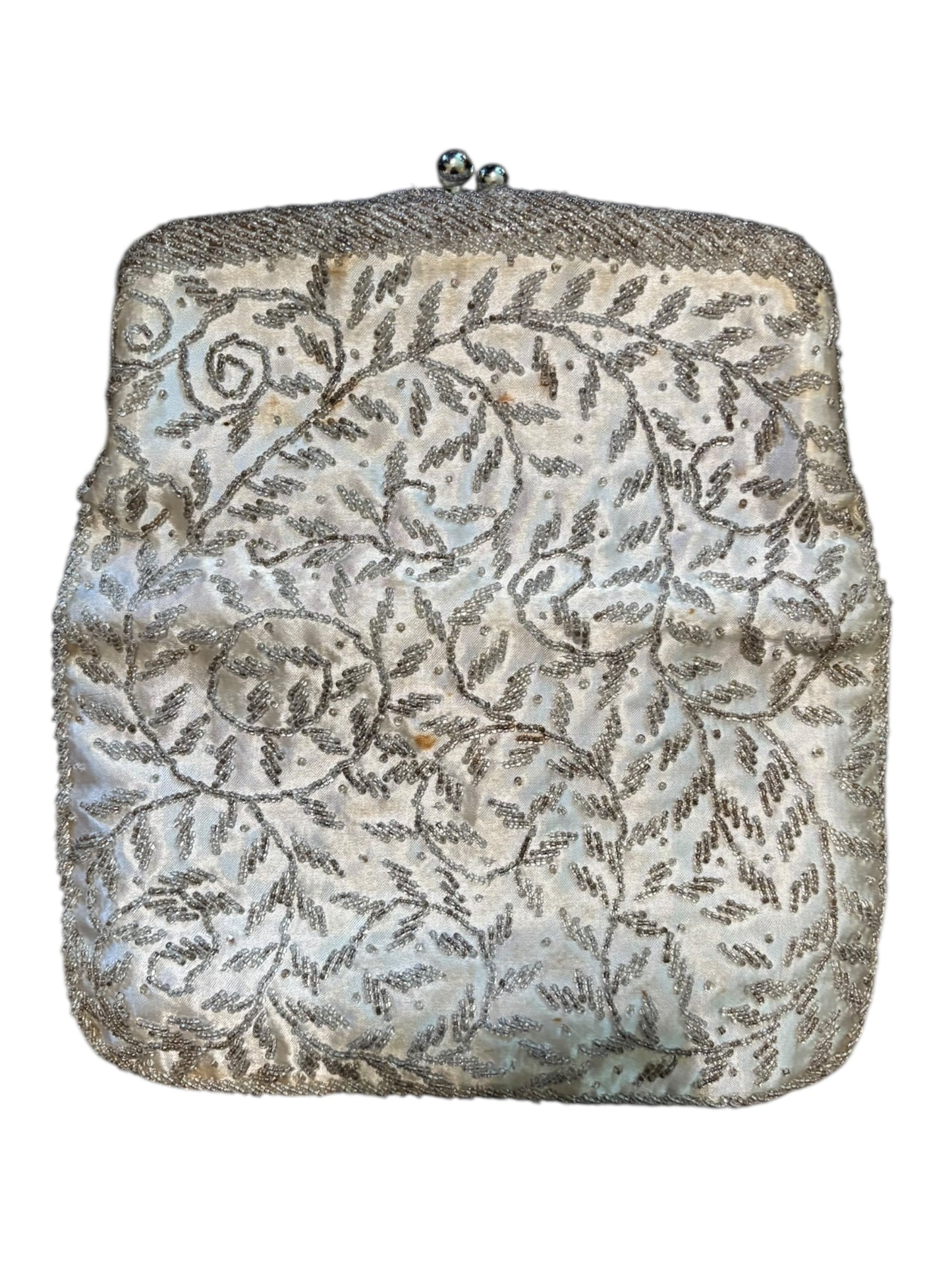 Antique Intricate Floral Beaded Vintage Clutch Handbag 5” Tall