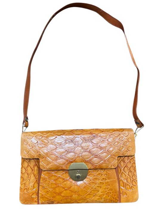 Vintage Leather Alligator Handbag With Lock & Key And A Suede Inside 23” Tall With Strap