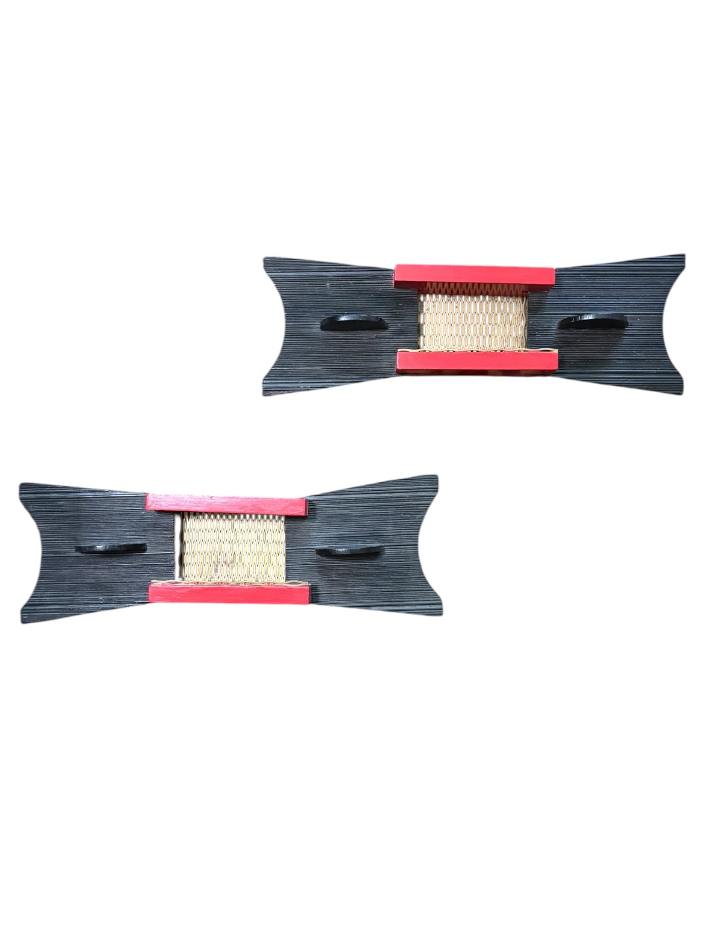 Vintage Mid Century Black, Red, and Gold Atomic Asian Inspired Set of 2 Wall Shelves 6.5”