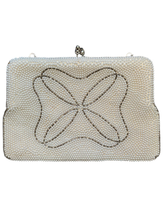 Antique Beaded Geometric Design Pearl Clutch 5” tall