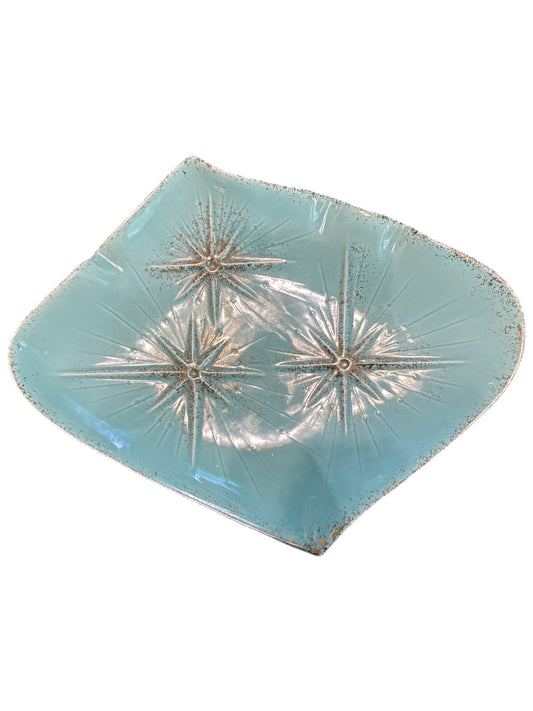 MCM Vintage Turquoise and Gold Atomic Starburst Ashtray 12.5” long