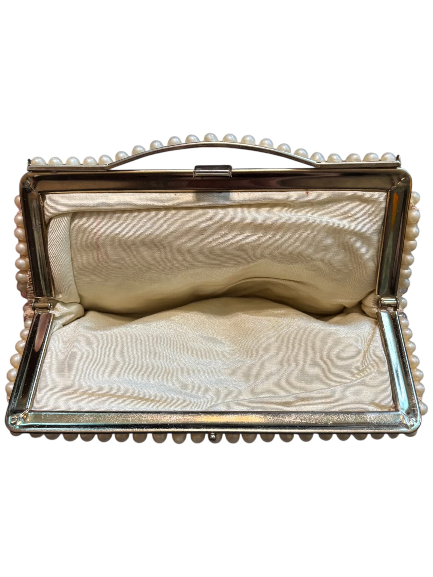 Antique Chunky Beaded Pearl and Floral Vintage Handbag Clutch 6” Tall With Handle