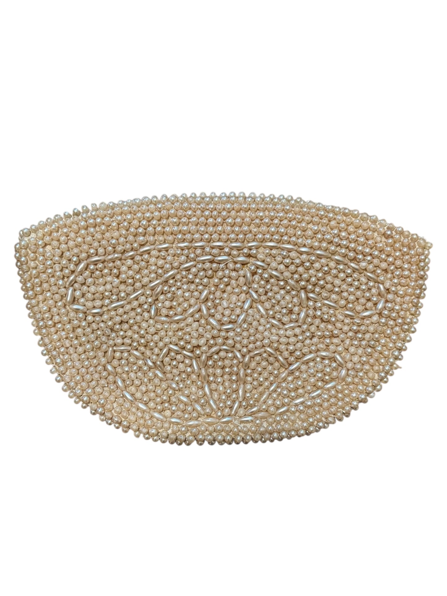 Antique Beaded Intricate Geometric Cream Pearl Vintage Small Clutch Handbag 4”
