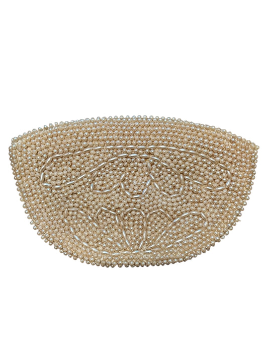 Antique Beaded Intricate Geometric Cream Pearl Vintage Small Clutch Handbag 4”