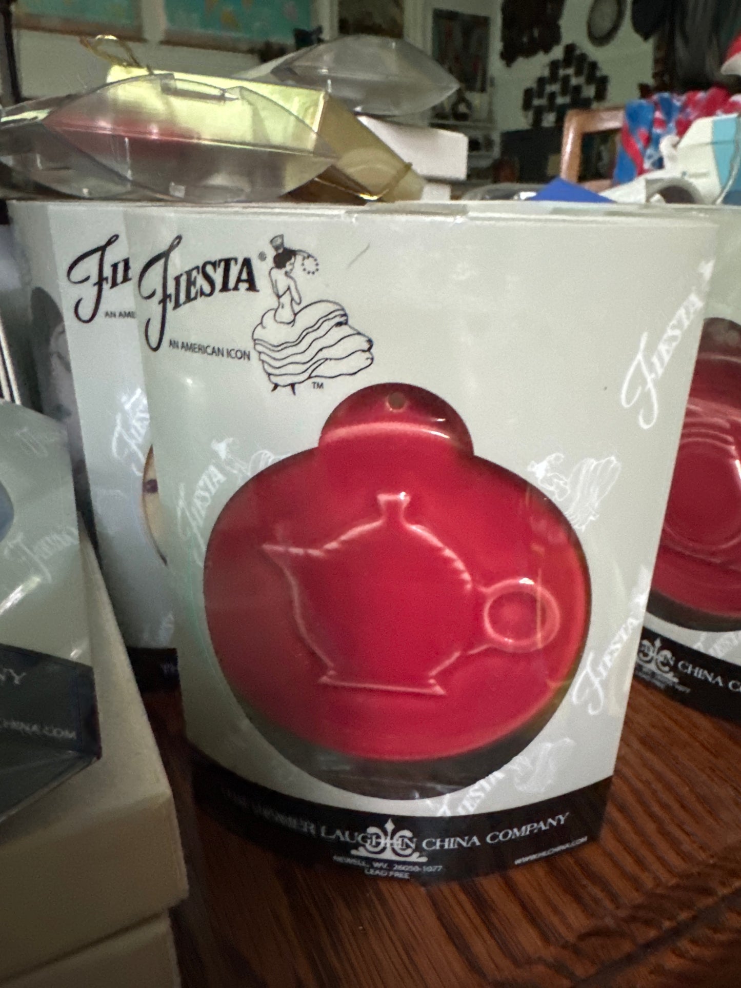 Fiesta Ornament Embossed SCARLET HLCCA Exclusive TEAPOT only 144 made