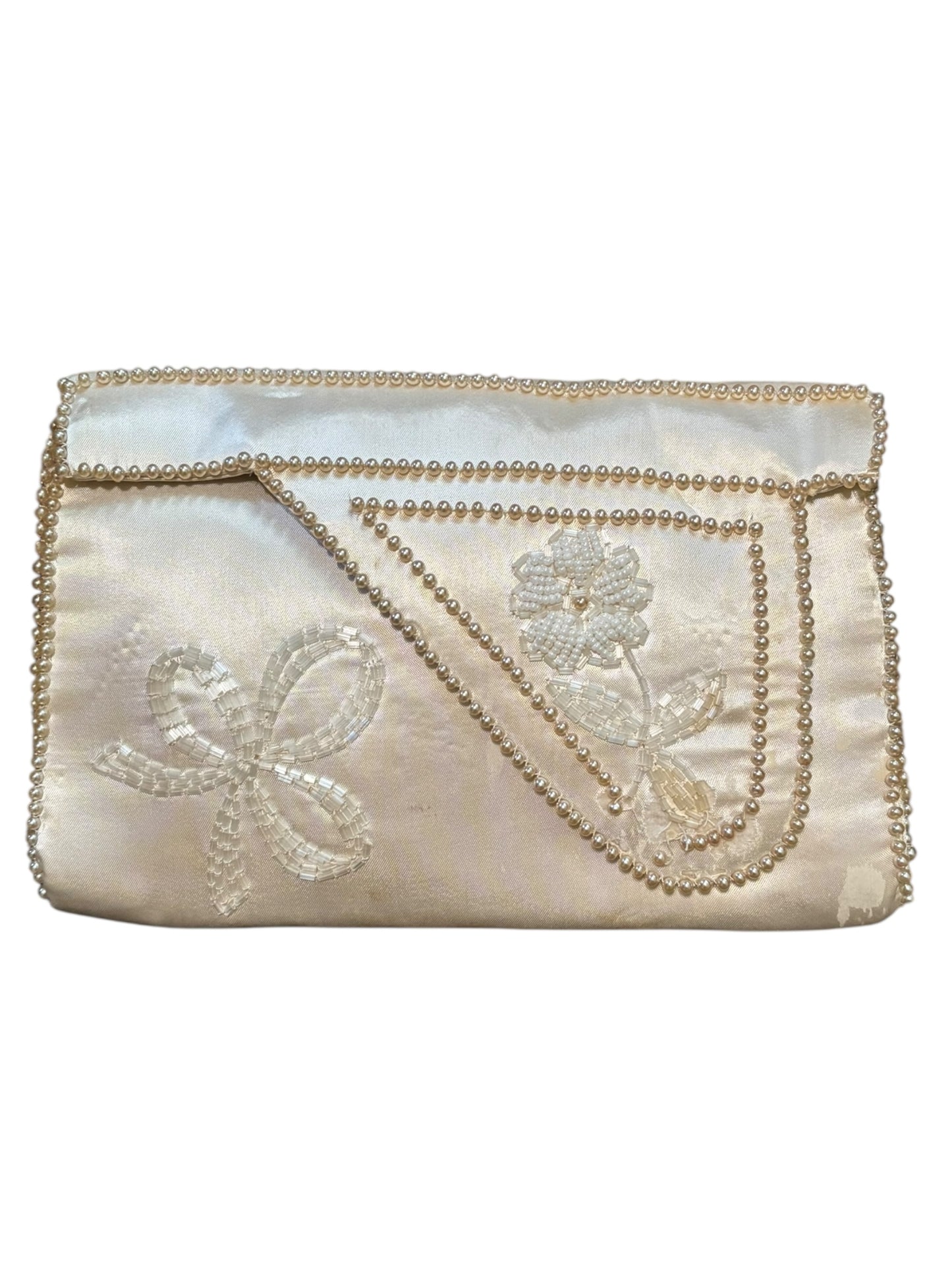 Antique Beaded Floral Vintage Silk Purse Clutch 5.5” Tall