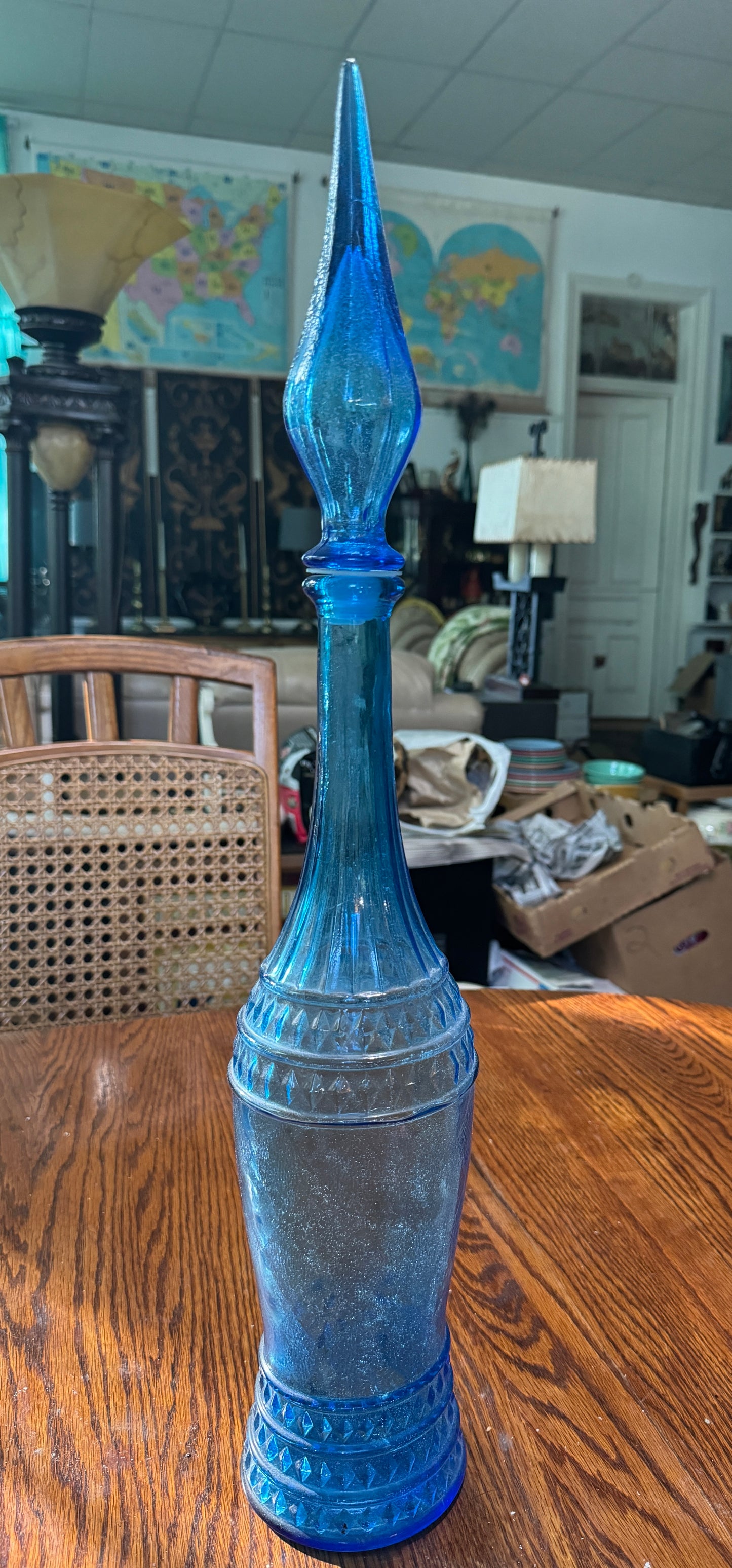 Empoli 23' Opalescent Blue Joker Harlequin Italian Decanter Genie Bottle w/ Stopper