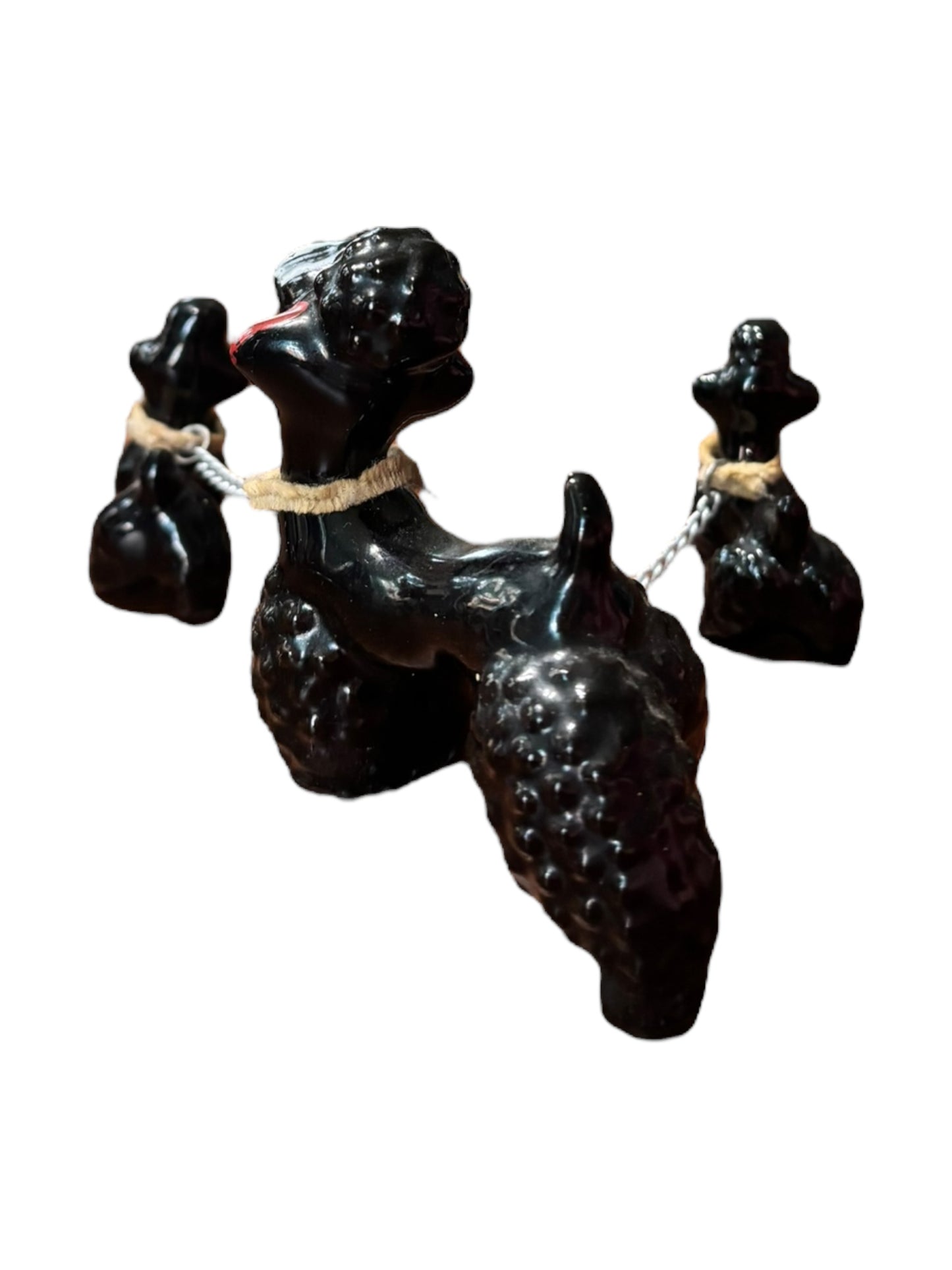Ceramic Black Poodles with Chained Pups 3” tall