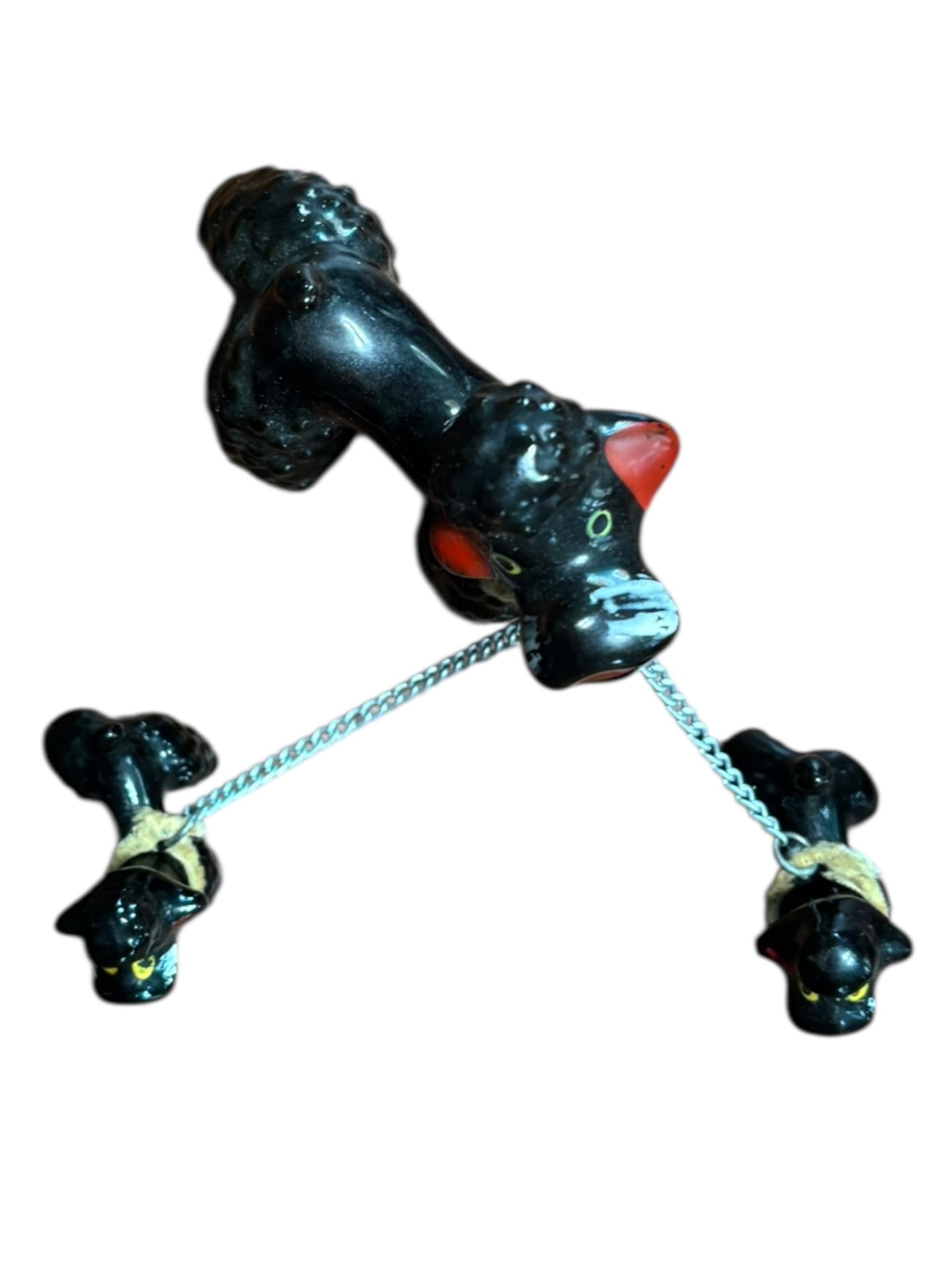 Ceramic Black Poodles with Chained Pups 3” tall