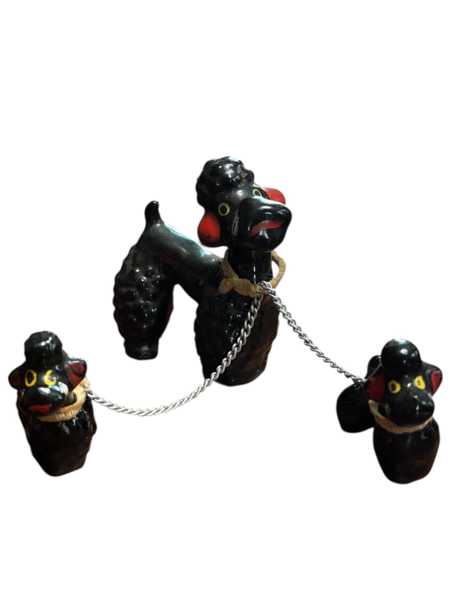Ceramic Black Poodles with Chained Pups 3” tall